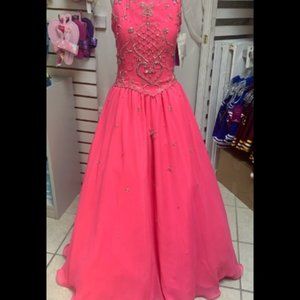 Girls Size 12 Glitzy Little Rosie Hot Pink Pageant Ballgown Formal Dress NWT